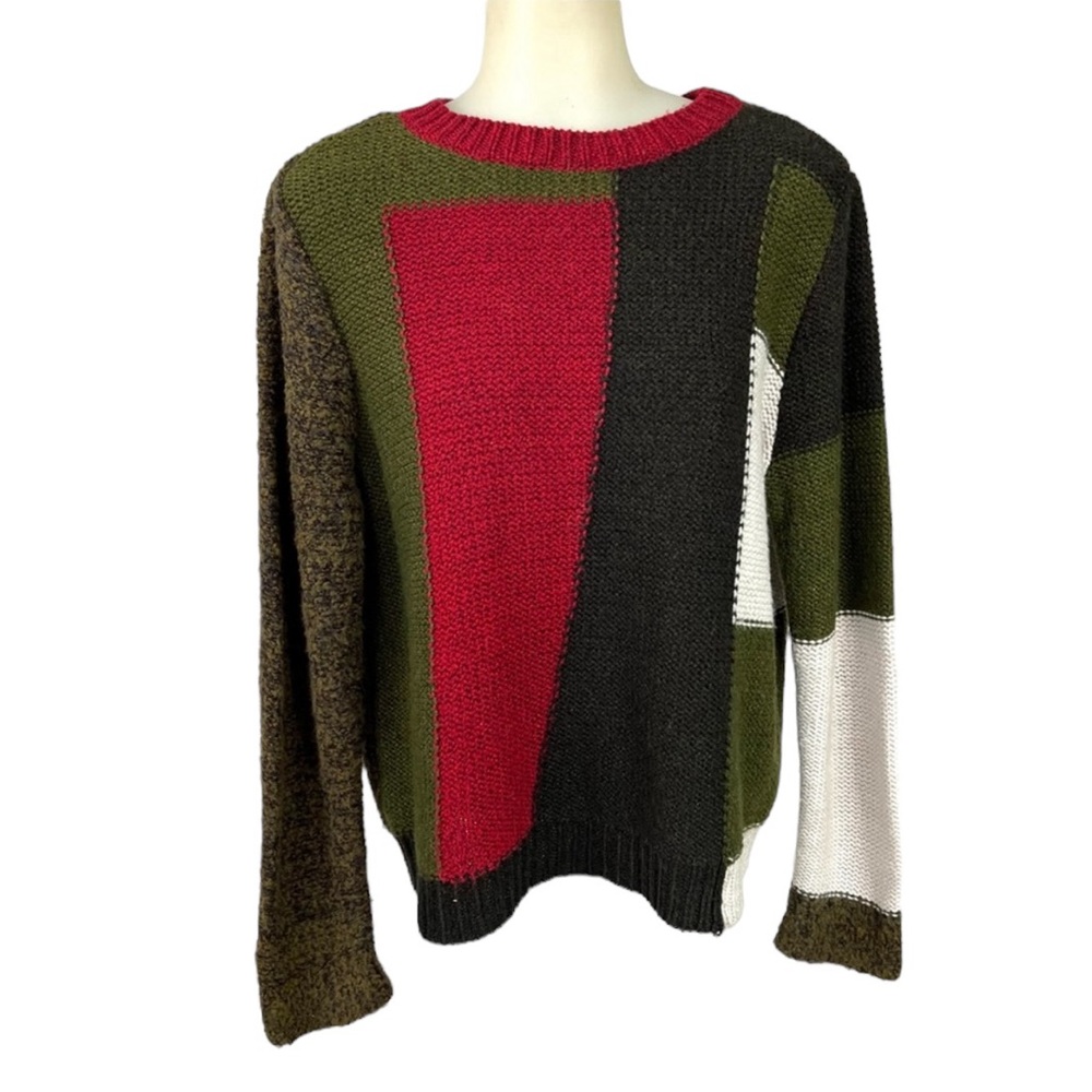 CURIO New York Anthropologie Color Block knit Sweater Wool Blend Sz L